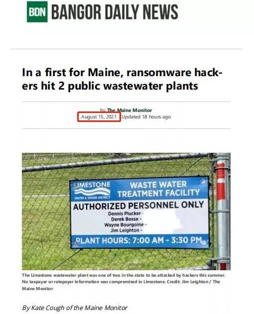 三中网安 美官员最新透露今年早些时候缅因州的两个供水设施遭遇勒索软件攻击02(1)